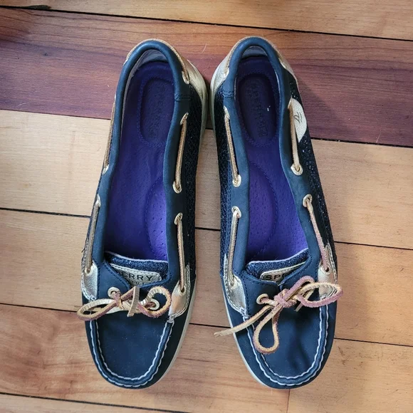 Sperry Topsider Black Sequins and Gold 1-Eye Boat Shoe - Picture 2 of 10